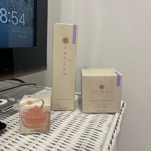 Tatcha Skincare Duo with Cream and Purple Packaging